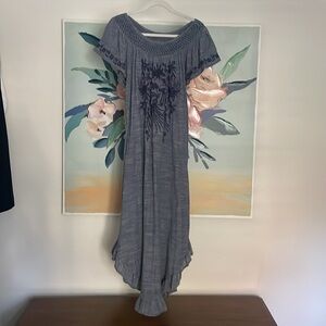 Embroidered blue maxi dress